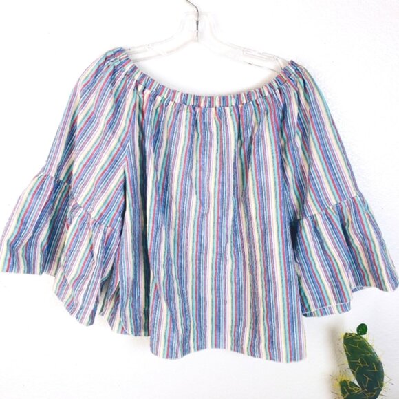 See by Chloe Off the Shoulder Multi Striped Seersucker Top Blouse size 38 M - Picture 5 of 16